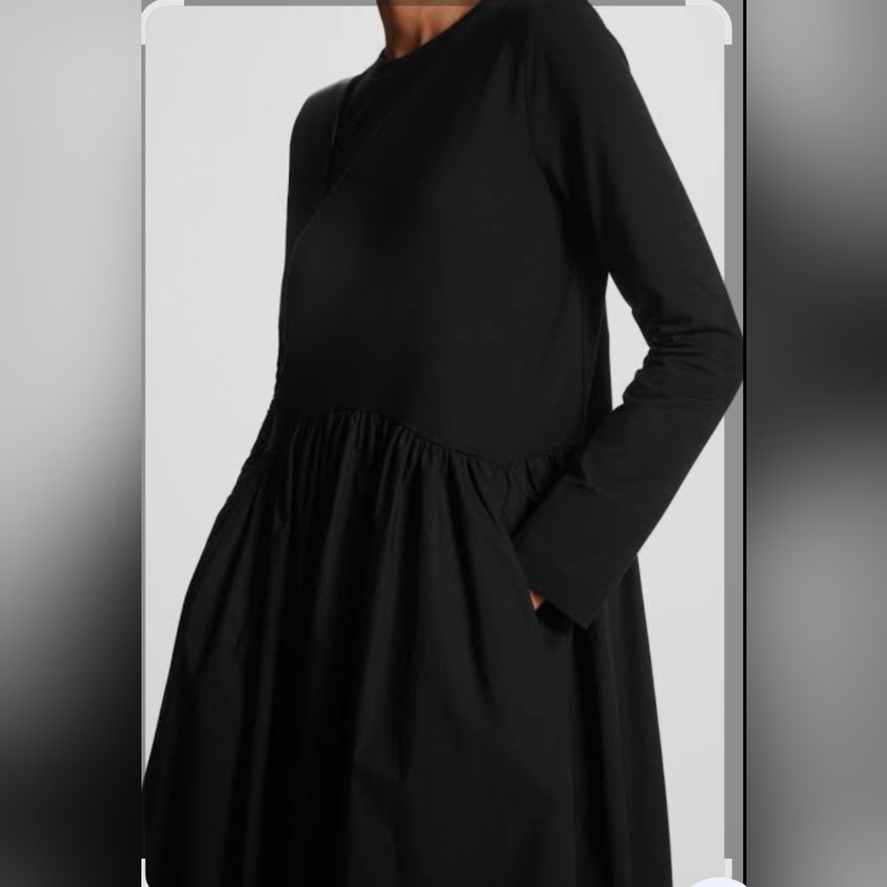 COS Contrast-Panel Black Long Sleeve Midi Dress Size XS - Picture 2 of 6